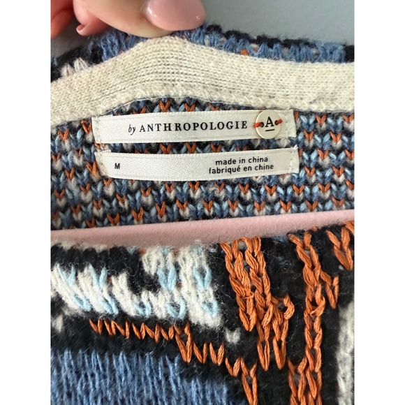 Anthropologie Eris Floral Sweater in Blue Lambswool Cashmere Medium Oversized - Picture 3 of 10